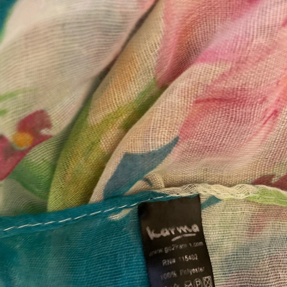 Floral Scarf Shawl Wrap Large Blue Polyester Karma Turquoise Pink 39 x 72 - Picture 4 of 4